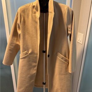 Women's Tan Open-Front Single-Button Trench Coat